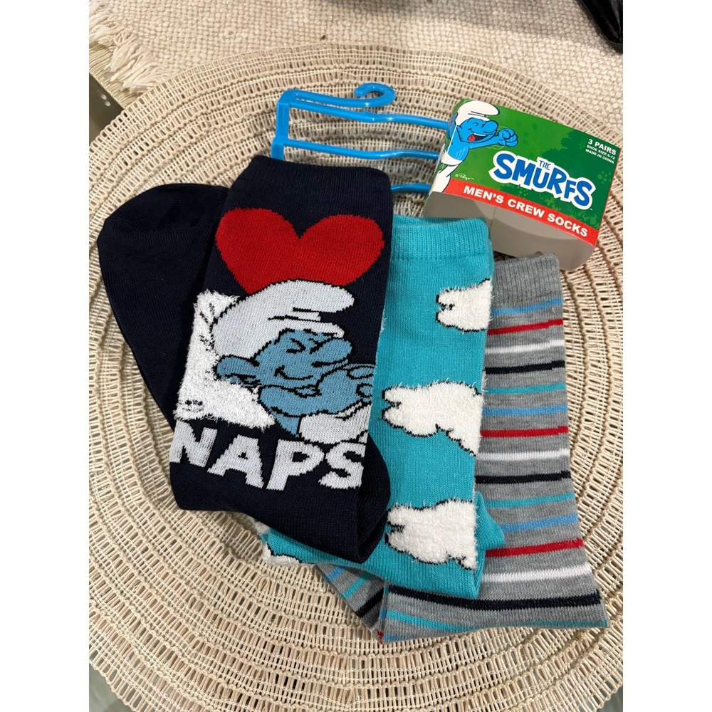 The Smurfs Crew Socks 3 Pairs Navy Blue Grey‎ Naps Size 6-12